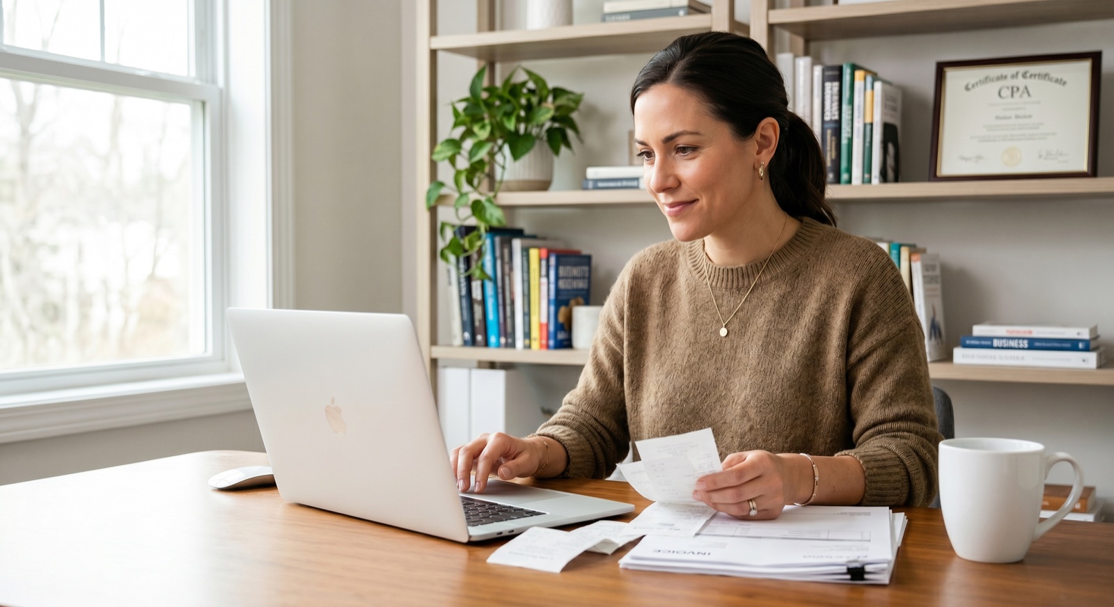 Small business owner working with their books